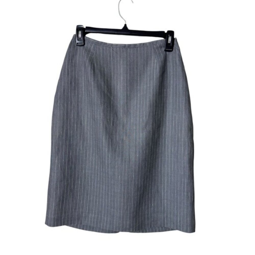 Vintage Linen Pencil Skirt Size‎ 6 Dead Stock Grey Pin Stripe Preppy Twee Career